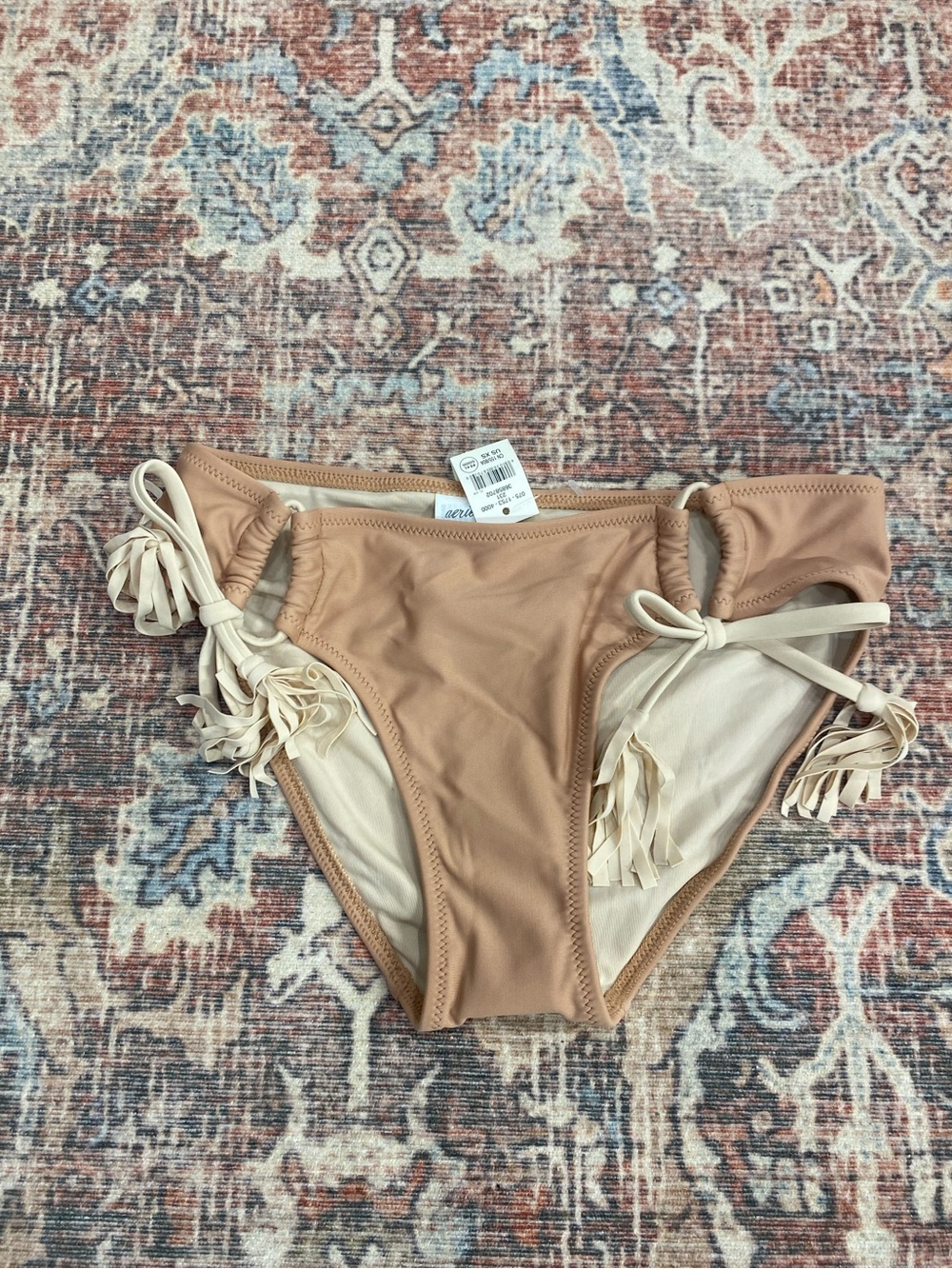 Aerie NWT tan full coverage bikini bottom with ruffle side ties XS beach pool